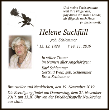 Traueranzeige von Helene Suckfüll von HNA