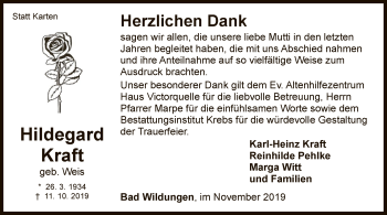 Traueranzeige von Hildegard Kraft von HNA