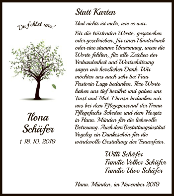 Traueranzeige von Ilona Schäfer von HNA