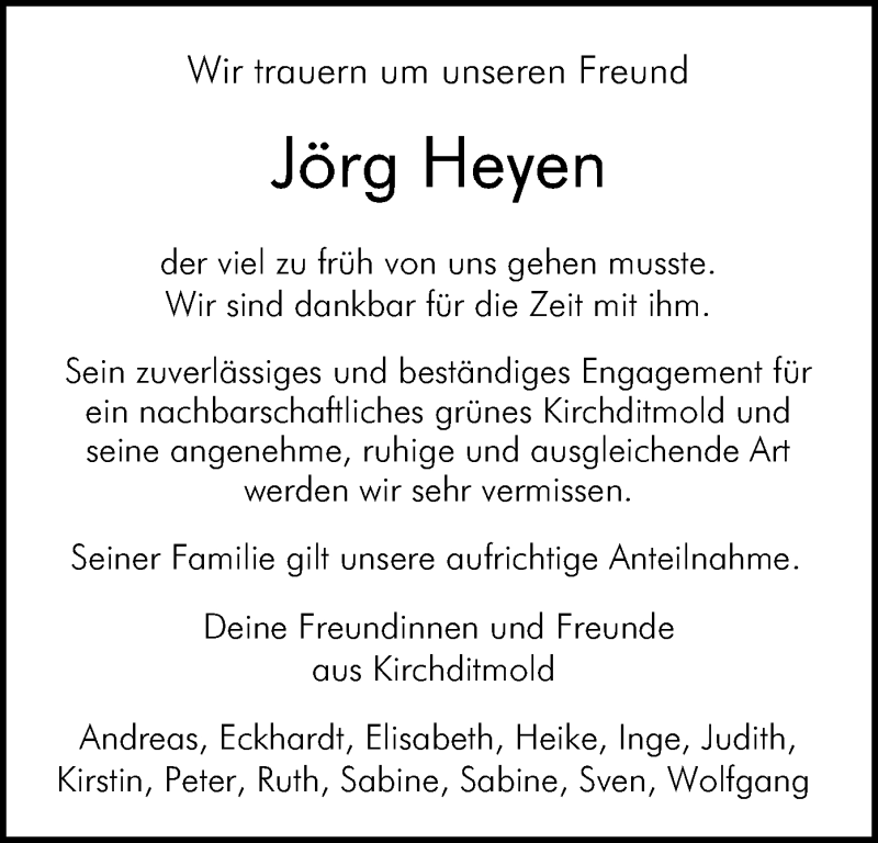  Traueranzeige für Jörg Heyen vom 12.11.2019 aus HNA
