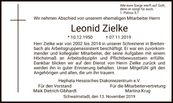 Traueranzeige von Leonid Zielke von HNA