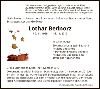 Traueranzeige von Lothar Bednorz von HNA
