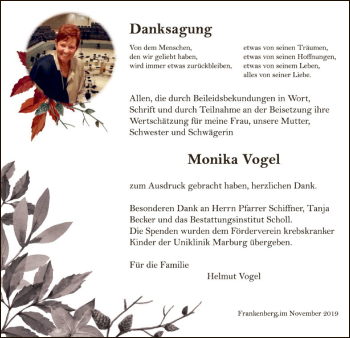 Traueranzeige von Monika Vogel von HNA