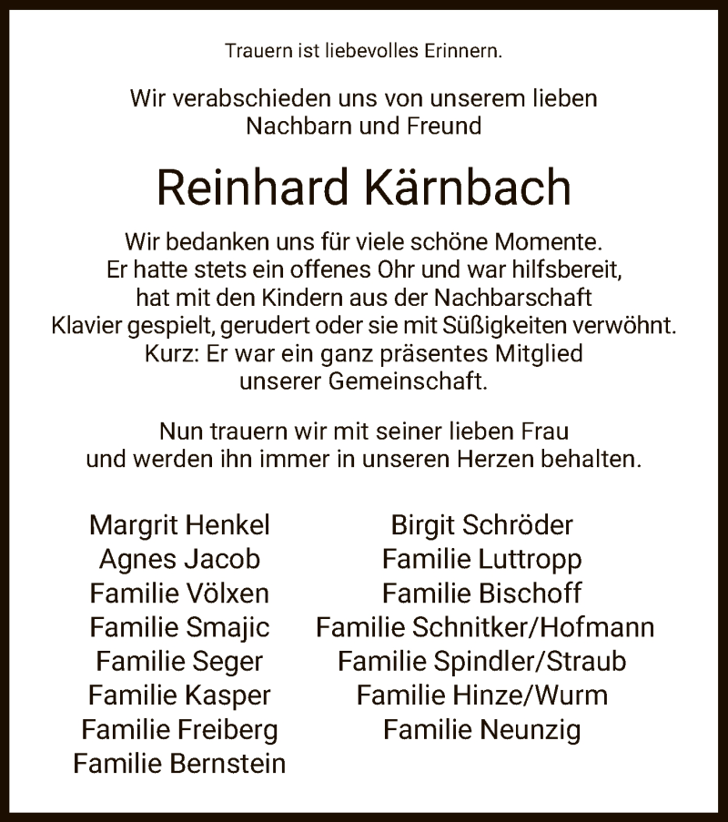  Traueranzeige für Reinhard Kärnbach vom 23.11.2019 aus HNA