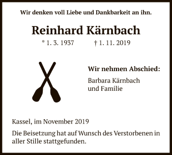 Traueranzeige von Reinhard Kärnbach von HNA