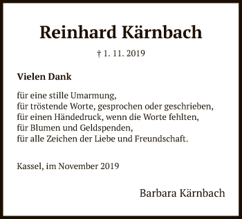 Traueranzeige von Reinhard Kärnbach von HNA