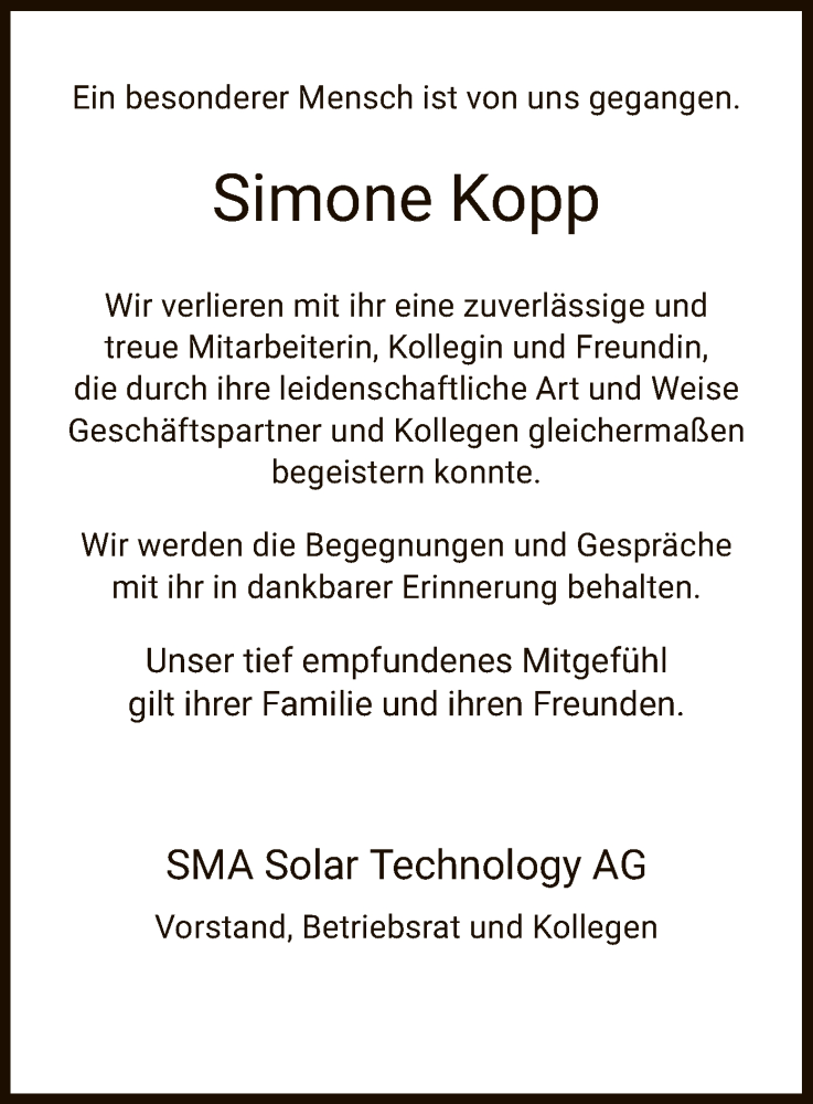  Traueranzeige für Simone Kopp vom 30.11.2019 aus HNA