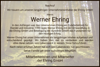 Traueranzeige von Werner Ehring von HNA