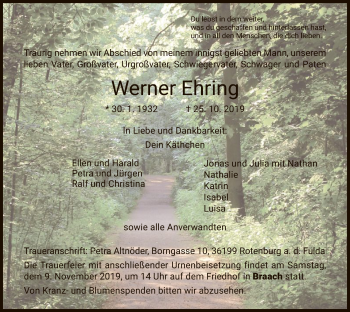 Traueranzeige von Werner Ehring von HNA
