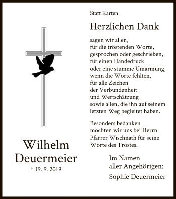 Traueranzeige von Wilhelm Deuermeier von HNA