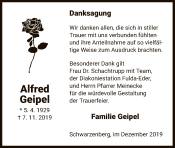 Traueranzeige von Alfred Geipel von HNA