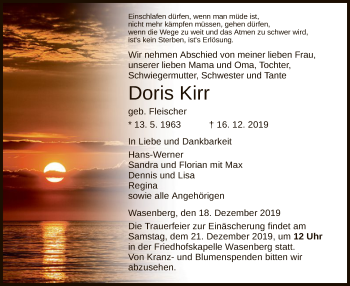 Traueranzeige von Doris Kirr von HNA