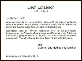 Traueranzeige von Erich Lötzerich von HNA