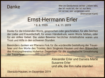 Traueranzeige von Ernst-Hermann Erler von HNA