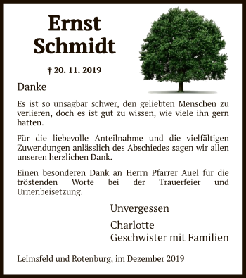 Traueranzeige von Ernst Schmidt von HNA