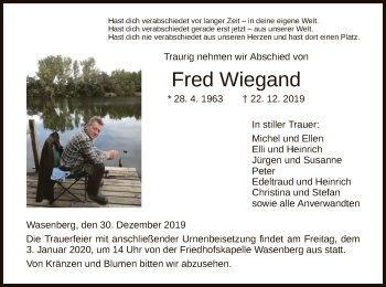 Traueranzeige von Fred Wiegand von HNA