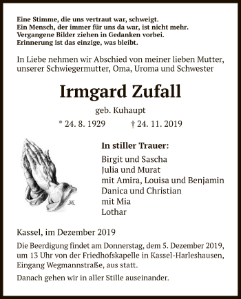 Traueranzeige von Irmgard Zufall von HNA