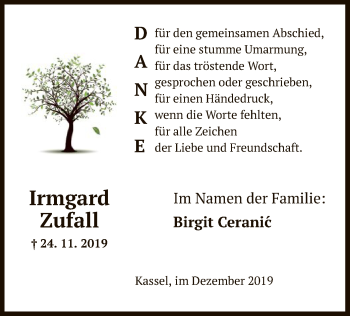 Traueranzeige von Irmgard Zufall von HNA