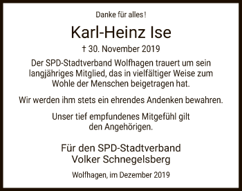 Traueranzeige von Karl-Heinz Ise von HNA