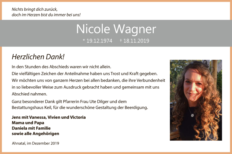  Traueranzeige für Nicole Wagner vom 21.12.2019 aus HNA