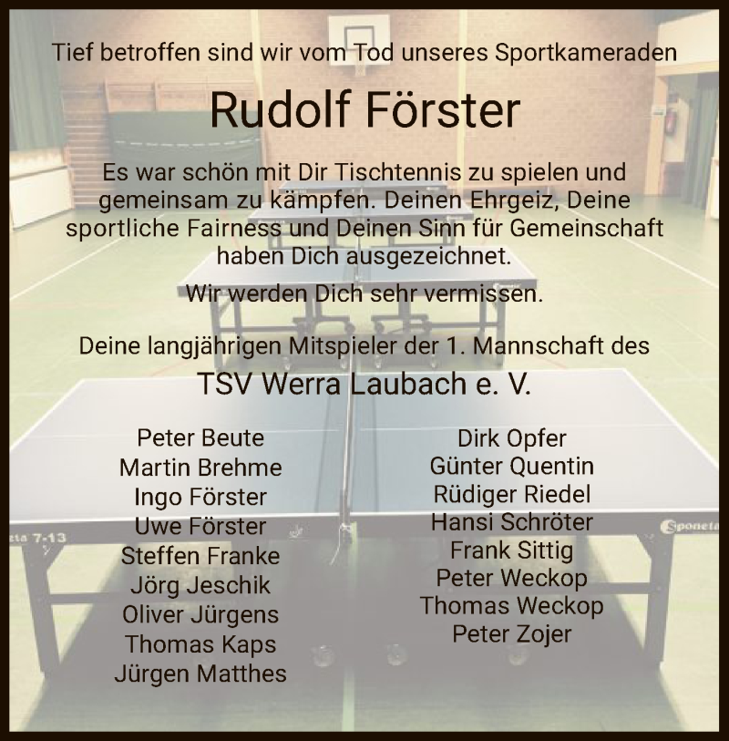  Traueranzeige für Rudolf Förster vom 07.12.2019 aus HNA