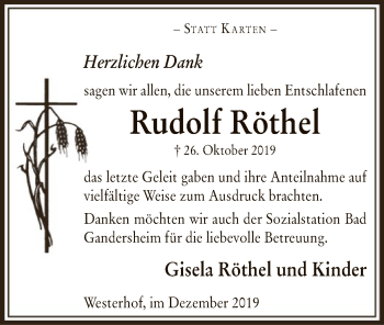 Traueranzeige von Rudolf Röthel von HNA