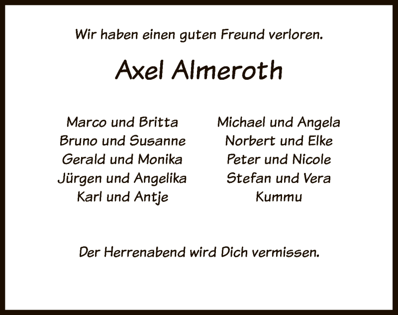  Traueranzeige für Axel Almeroth vom 16.02.2019 aus HNA