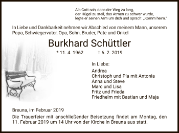 Traueranzeige von Burkhard Schüttler von HNA