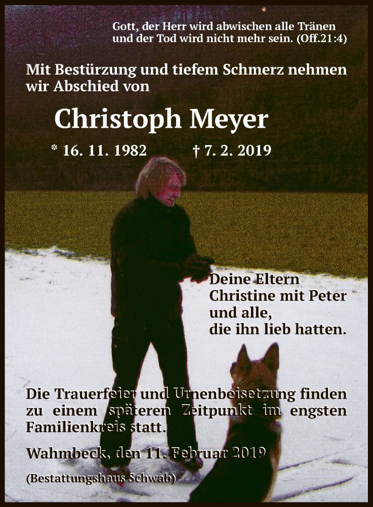  Traueranzeige für Christoph Meyer vom 11.02.2019 aus HNA