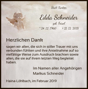 Traueranzeige von Edda Schneider von HNA