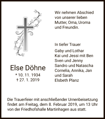 Traueranzeige von Else Döhne von HNA