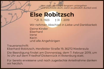 Traueranzeige von Else Robitzsch von HNA