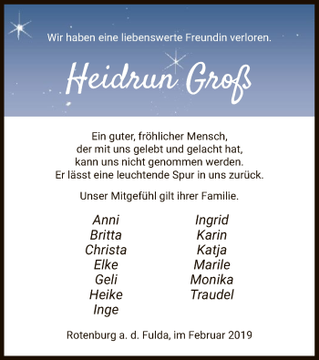 Traueranzeige von Heidrun Groß von HNA