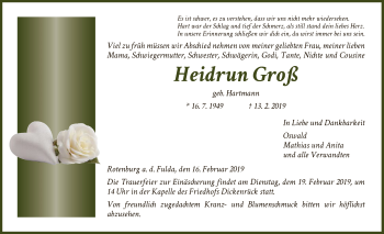 Traueranzeige von Heidrun Groß von HNA