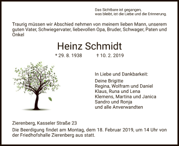 Traueranzeige von Heinz Schmidt von HNA