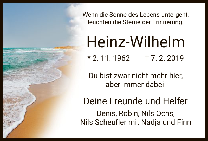  Traueranzeige für Heinz-Wilhelm Trümner vom 11.02.2019 aus HNA