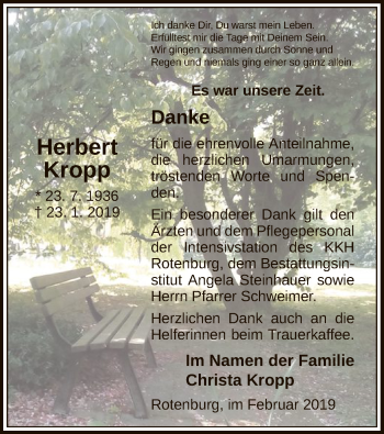 Traueranzeige von Herbert Kropp von HNA