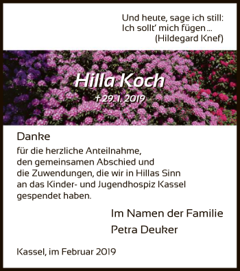 Traueranzeige von Hilla Koch von HNA