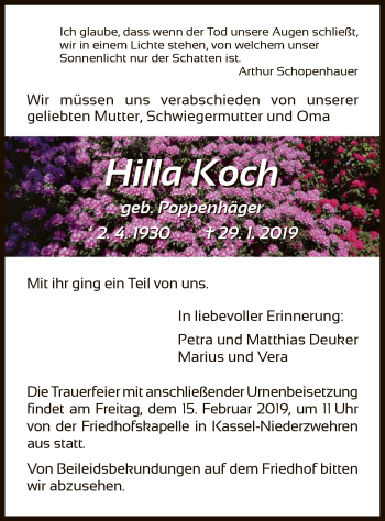 Traueranzeige von Hilla Koch von HNA