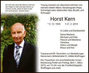 Traueranzeige von Horst Kern von HNA