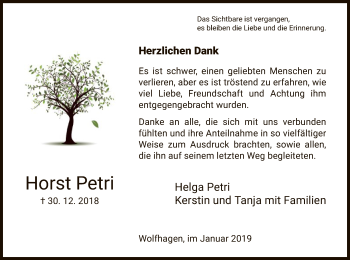 Traueranzeige von Horst Petri von HNA