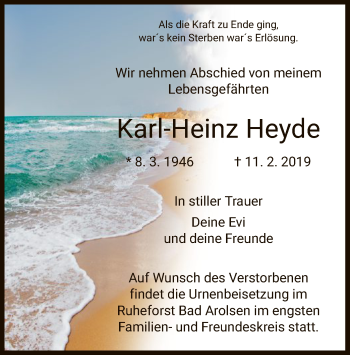 Traueranzeige von Karl-Heinz Heyde von HNA