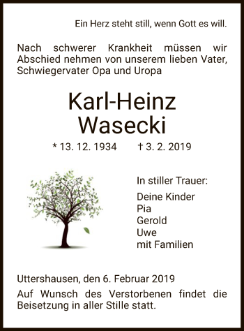 Traueranzeige von Karl-Heinz Wasecki von HNA