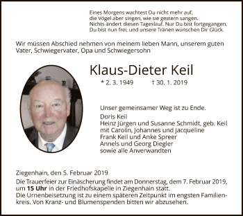 Traueranzeige von Klaus-Dieter Keil von HNA