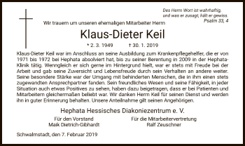 Traueranzeige von Klaus-Dieter Keil von HNA