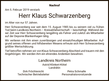 Traueranzeige von Klaus Schwarzenberg von HNA