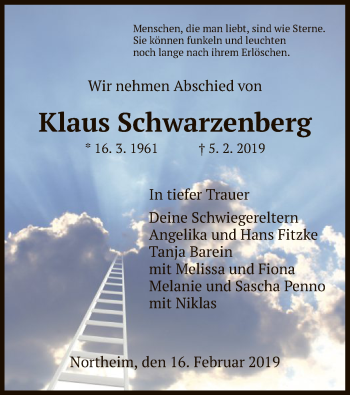 Traueranzeige von Klaus Schwarzenberg von HNA