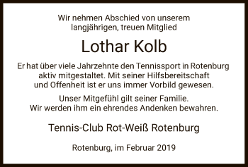 Traueranzeige von Lothar Kolb von HNA