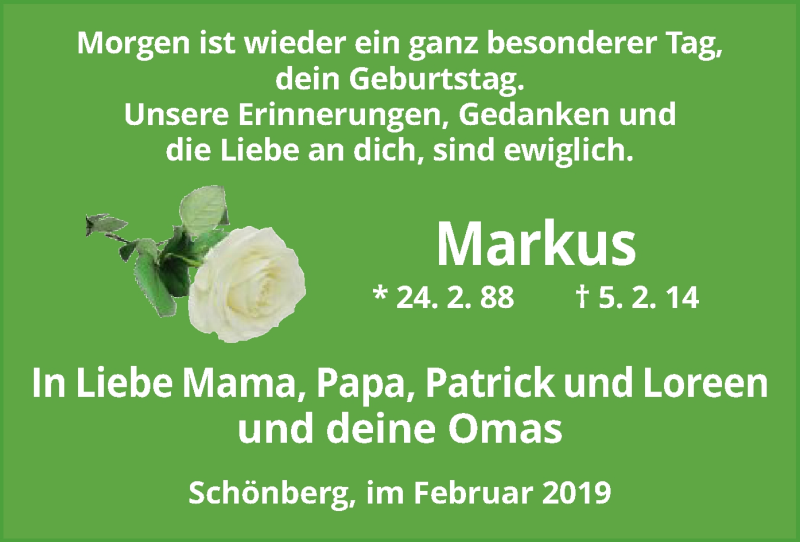  Traueranzeige für Markus Ganz vom 23.02.2019 aus HNA