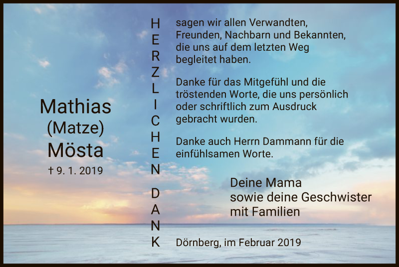  Traueranzeige für Mathias Mösta vom 02.02.2019 aus HNA